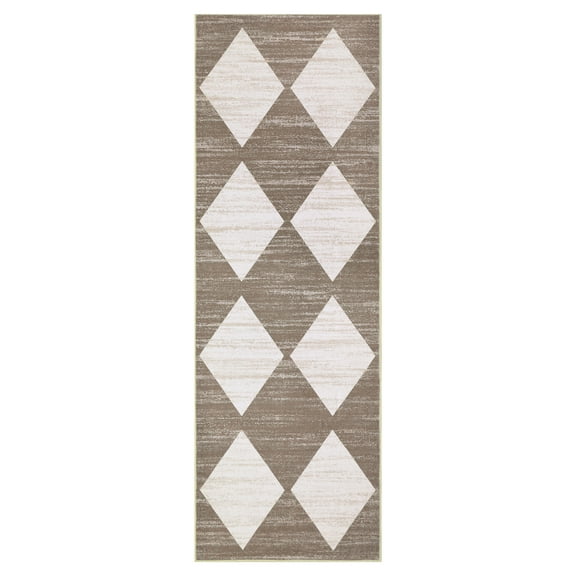 GlowSol 2'x6' Hallway Runner Rug Modern Checkered Rug Geometric Runners Rug Non-Slip Bedroom Rug for Laundry Room Kitchen, Brown
