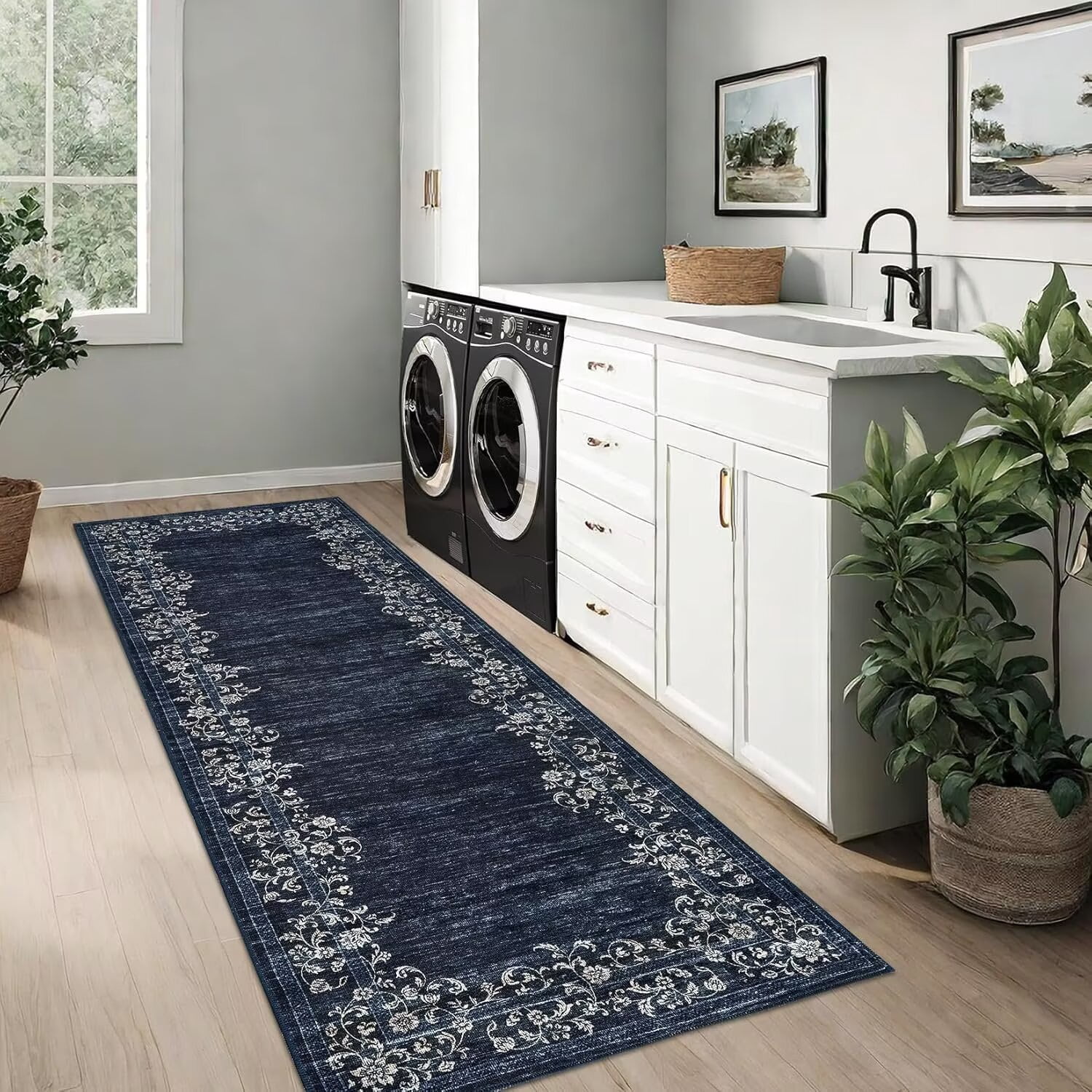 Border Rug Runner GlowSol 2'x6' Hallway Runner Rug Modern Floral Border Runners Rug Low ...