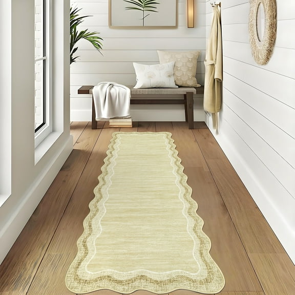 GlowSol 2'x6' Hallway Runner Rug Washable Modern Abstract Runners Indoor Bedroom Runner Rug for Laundry Room Bedside, Beige