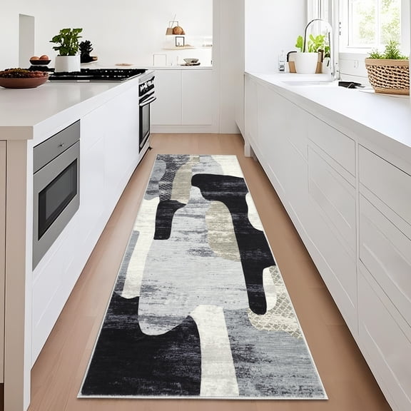 GlowSol 2'x6' Hallway Runner Rugs Modern Abstract Print Runner Rug Non-Slip Bedroom Soft Runner Rug for Kitchen Laundry Room, Gray