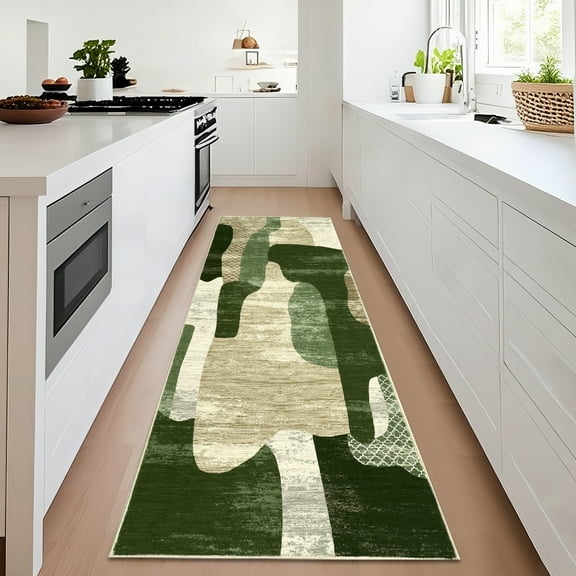 GlowSol 2'x6' Hallway Runner Rugs Modern Abstract Print Runner Rug Non-Slip Bedroom Soft Runner Rug for Kitchen Laundry Room, Green