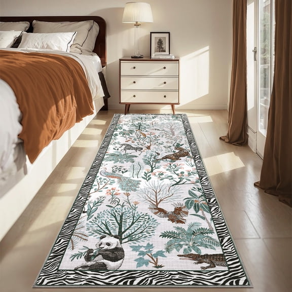 GlowSol 2'x6' Jungle Animal Print Runner Rug Bedside Non Slip Runners for Hallway Kitchen Laundry Room, Beige