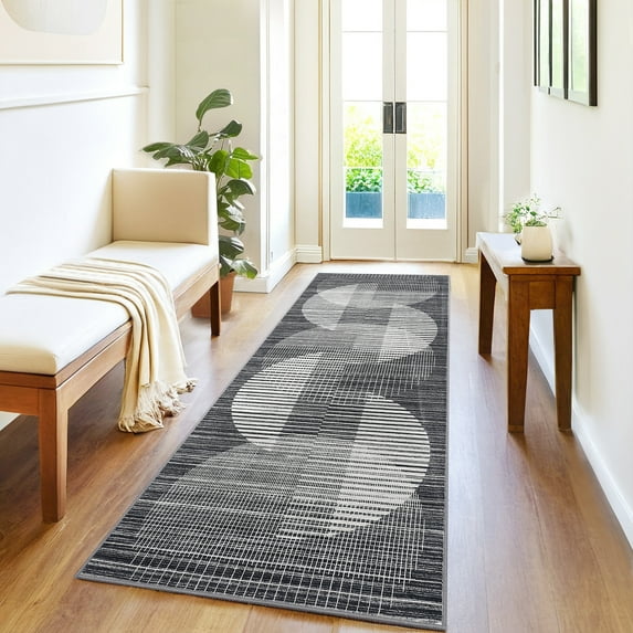 GlowSol 2'x6' Kitchen Hallway Runner Rug Modern Geometric Stripes Runners Non Slip Low Pile Bedroom Rugs for Laundry Room, Black