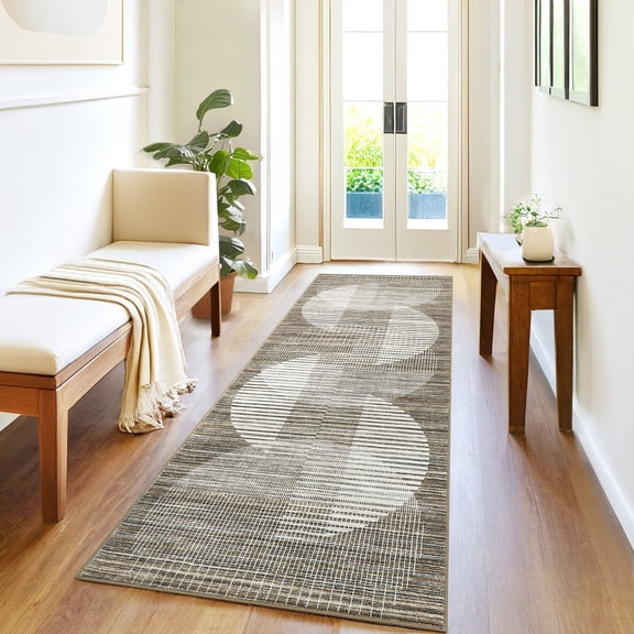 GlowSol 2'x6' Kitchen Hallway Runner Rug Modern Geometric Stripes Runners Non Slip Low Pile Bedroom Rugs for Laundry Room, Brown