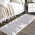 thumbnail image 1 of GlowSol 2'x6' Long Runner Rug Modern Berber Stripe Rug Runners Non-Slip Low Pile Indoor Bedsides Rug Carpet for Kitchen Laundry Room, Gray Line, 1 of 6