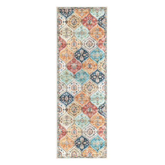 GlowSol 2'x6' Long Runner Rug Moroccan Trellis Runners Non-Slip Bedsides Area Rug Vintage Floral Print Floor Mat for Laundry Room Hallway, Orange/Multi