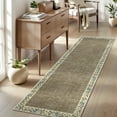 thumbnail image 1 of GlowSol 2'x6' Modern Floral Bordered Runner Rug Washable Non-Slip Bedroom Runner Rug Soft Hallway Runner Rugs for Laundry Room, Dark Camel/Beige, 1 of 8
