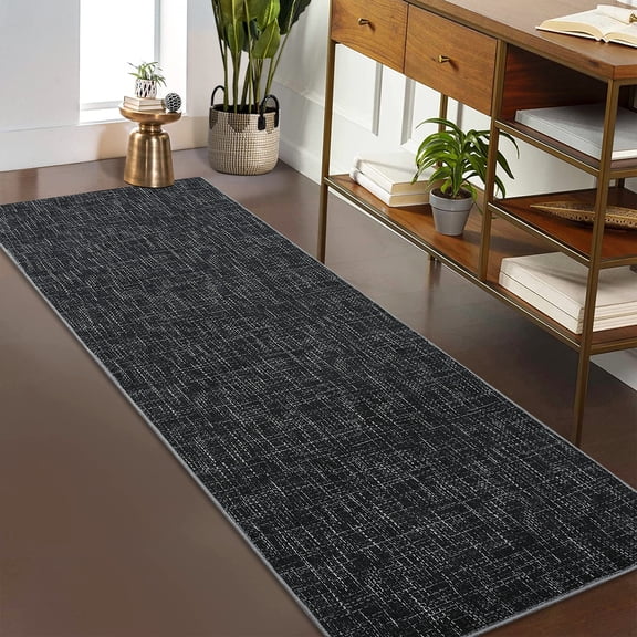 GlowSol 2'x6' Modern Solid Runner Rug Washable Non Slip Low Pile Bedroom Runner Rug Soft Foldable Runners for Laundry, Black