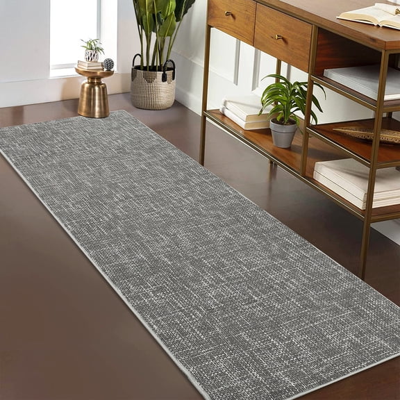 GlowSol 2'x6' Modern Solid Runner Rug Washable Non Slip Low Pile Bedroom Runner Rug Soft Foldable Runners for Laundry, Gray