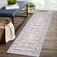 thumbnail image 1 of GlowSol 2'x6' Runner Rug Vintage Washable Hallway Rug Runner Floral Print Distressed Rug Low Pile Non-Slip Indoor Floor Cover for Kitchen Laundry, Pink, 1 of 7