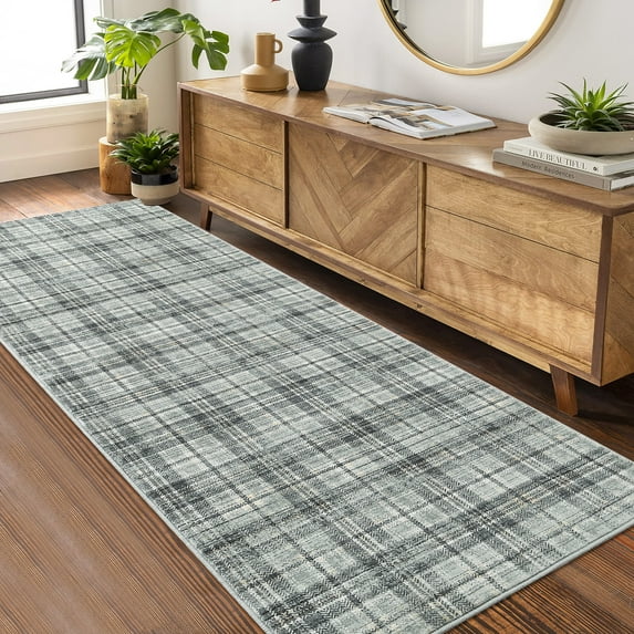 GlowSol 2'x6' Runner Rug Washable Plaid Rug Entryway Hallway Kitchen Runners Farmhouse Bedsides Runners Rug for Laundry Room, Green