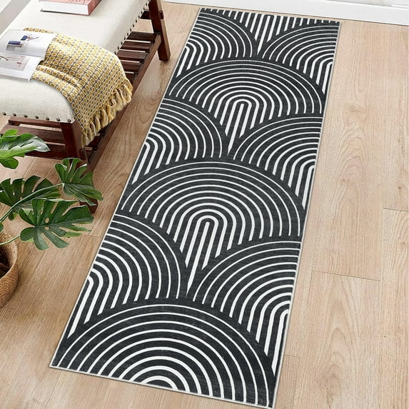 GlowSol 2'x6' Runner Rug Washable Rug Modern Geometric Rug Runner Soft Contemporary Non-Slip Long Rug Runner Bedsides Rug for Laundry Hallway, Black