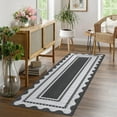 thumbnail image 1 of GlowSol 2'x6' Scalloped Edge Pattern Hallway Runner Rug Modern Border Runner Rug Bedside Non Slip Runners for Kitchen Laundry, Black Gray, 1 of 8
