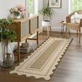 thumbnail image 1 of GlowSol 2'x6' Scalloped Edge Pattern Hallway Runner Rug Modern Border Runner Rug Bedside Non Slip Runners for Kitchen Laundry, Tan, 1 of 8