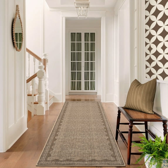 GlowSol 2'x6' Scalloped Pattern Runner Rug Solid Runner Rugs Non Slip Bedroom Runner Rug for Hallway Kitchen, Tan