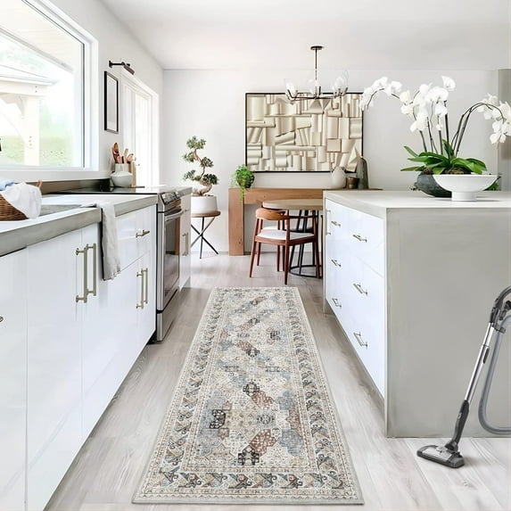 GlowSol 2'x6' Vintage Oriental Runner Rug Floral Print Distressed Long Runners Indoor Persian Non-Slip Rug Runner for Laundry Room Nursery, Multi