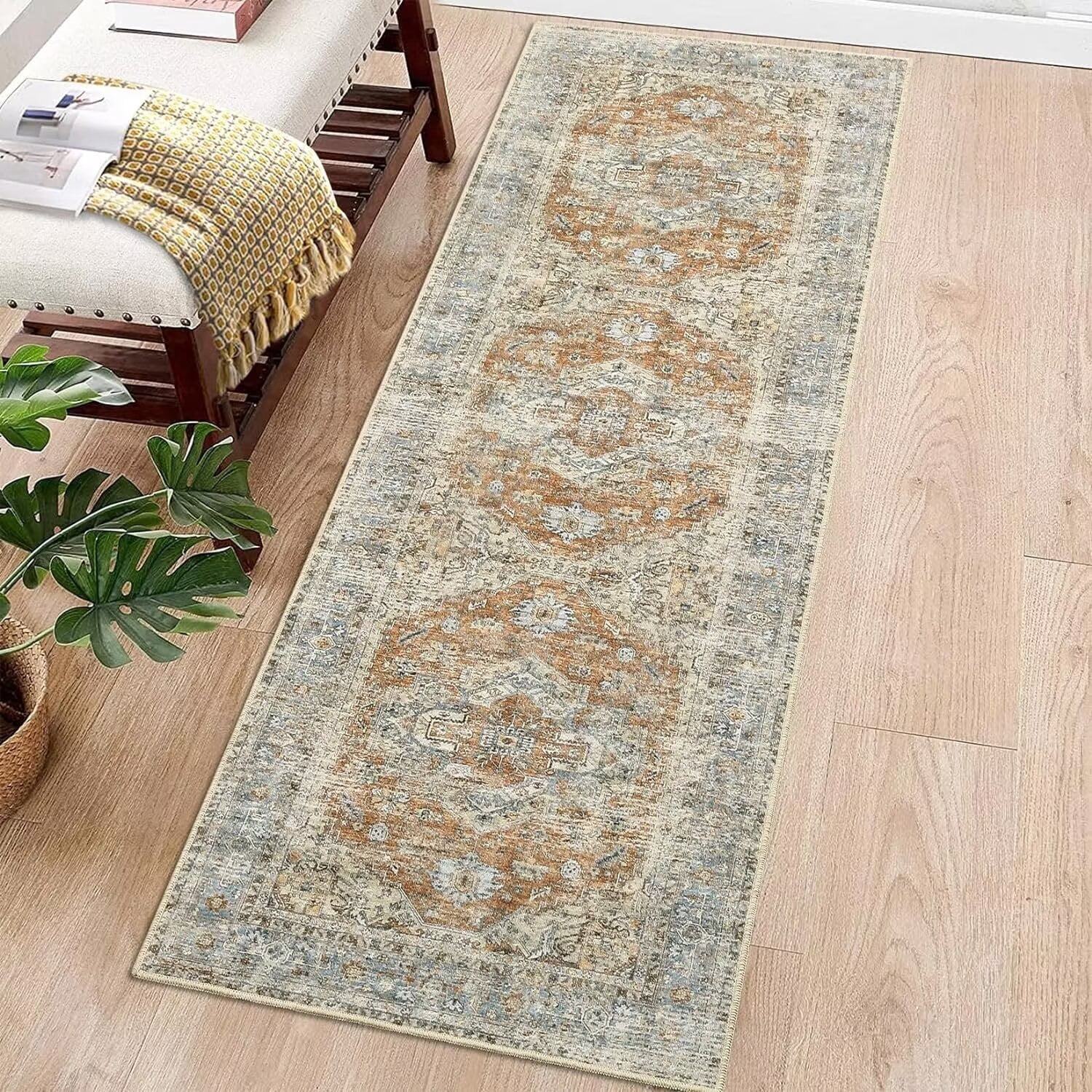 GlowSol 2'x6' Vintage Oriental Runner Rug Floral Print Distressed Long ...