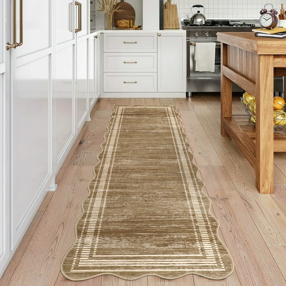 GlowSol 2'x6' Washable Runner Rug Hallway Kitchen Runner Rug Irregular Bedroom Runners Bordered Non-Slip Soft Runners for Laundry Room, Brown
