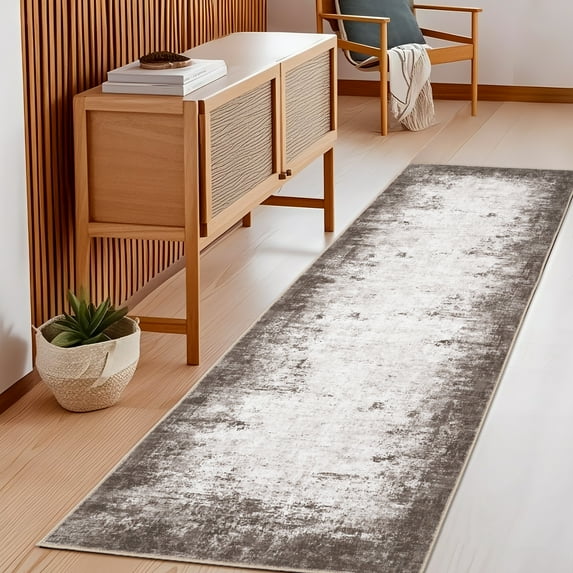 GlowSol 2'x6' Washable Runner Rug Modern Abstract Runner Rugs Soft Low Pile Non-Slip Bedroom Rugs for Kitchen Hallway Laundry, Brown