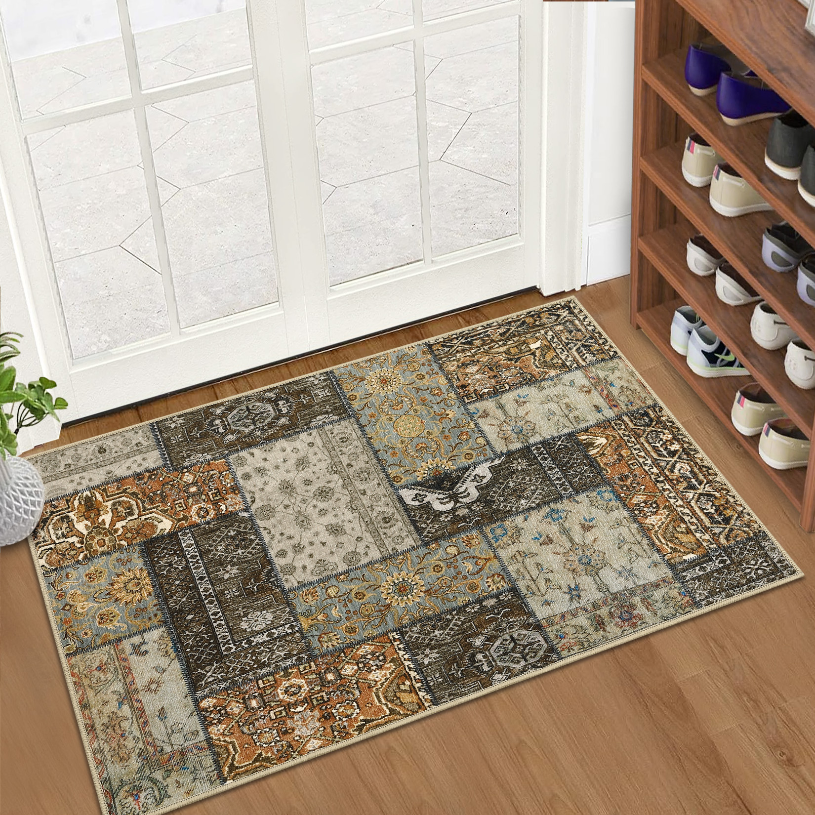 GlowSol 2x3 Small Washable Rug Vintage Indoor Doormat Retro Traditional