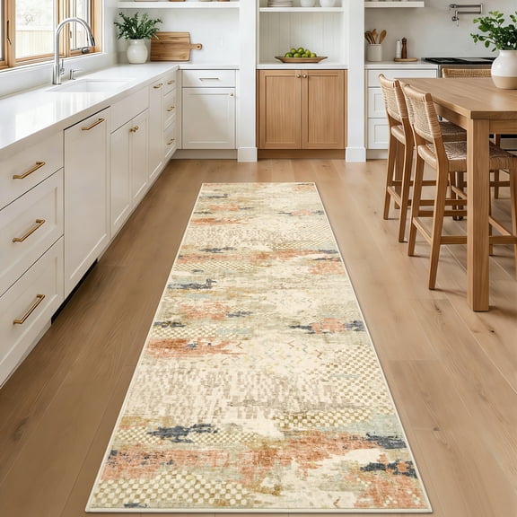GlowSol 2x6 Camel Polyester Boho Washable Runner Rug with Non-Slip TPR Backing, Entryway, Hallway, Kitchen, Laundry Room