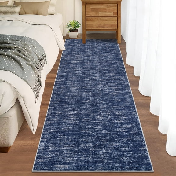 GlowSol 2x6 Modern Solid Textured Runner Rug, Machine Washable Ultra-Soft Low Profile Carpet, Non-Shedding Stain Resistant Floor Mat for Entryway, Hallway, Kitchen, Bedroom, Blue