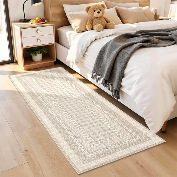 GlowSol 2x6 Rice & Camel Washable Runner Rug - Non Slip Boho Hallway Mat, Machine Washable Kitchen Entryway Carpet for Bedroom Bathroom Living Room
