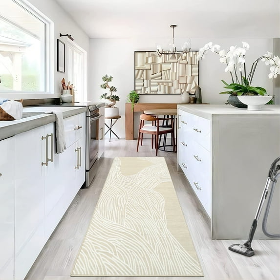 GlowSol 2x6 Washable Runner Rug Modern Stripes Print Rug Soft Entryway Long Rug Runner Indoor Hallway Kitchen Runner for Laundry Room, Beige White