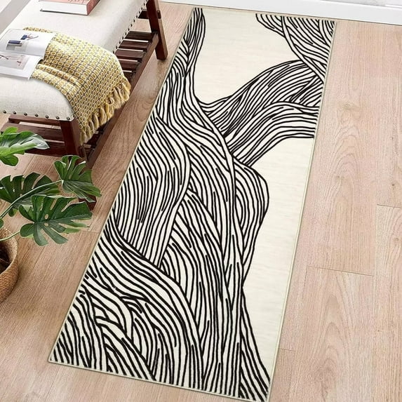 GlowSol 2x6 Washable Runner Rug Modern Stripes Print Rug Soft Entryway Long Rug Runner Indoor Hallway Kitchen Runner for Laundry Room, Black White