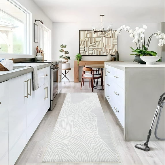 GlowSol 2x6 Washable Runner Rug Modern Stripes Print Rug Soft Entryway Long Rug Runner Indoor Hallway Kitchen Runner for Laundry Room, Light Gray/White