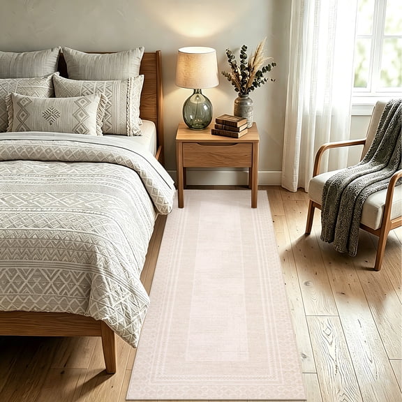 GlowSol 2x6 Washable Running Rug, Beige Geometric Non Slip Living Room Rug, Soft Low Pile Indoor Carpet for Bedroom Dining Room