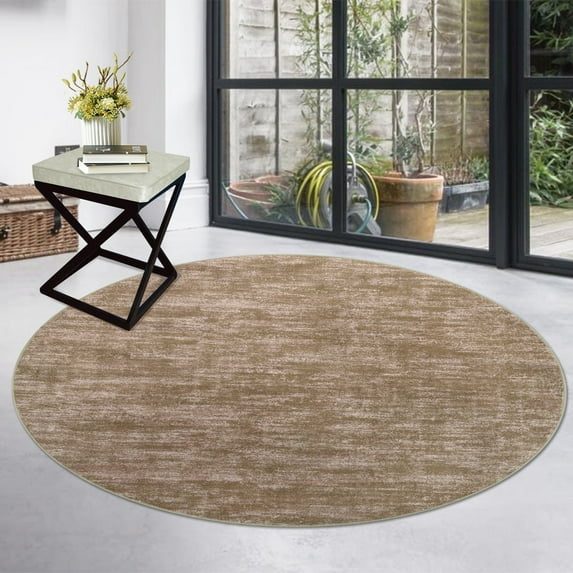 GlowSol 3 x 3 Round Washable Rug Modern Solid Area Rug Indoor Non-Slip Throw Carpet Low Pile Area Rug for Bedroom Home Office, Brown