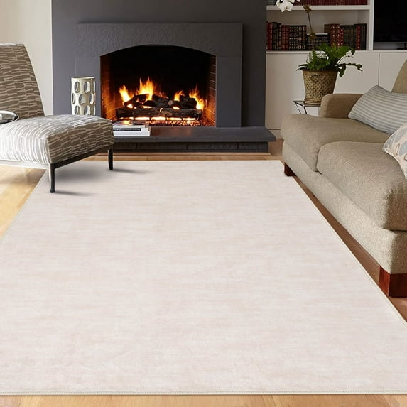 GlowSol 3' x 5' Machine Washable Area Rug Soft Solid Modern Area Rug Non-Slip Low-Pile Indoor Carpet for Living Room Bedroom Kids Room, Beige