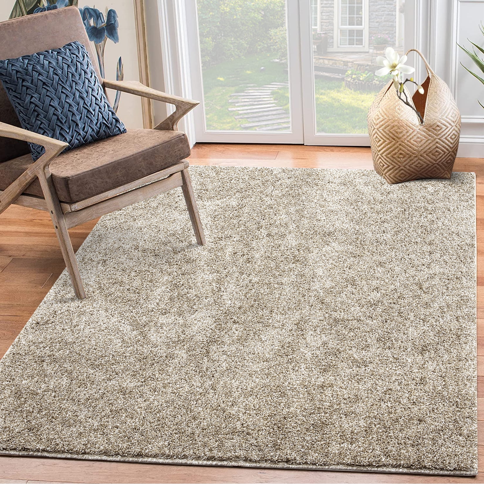 GlowSol 3' x 5' Taupe Area Rug Modern Plush Thick Shaggy Area Rug Soft ...