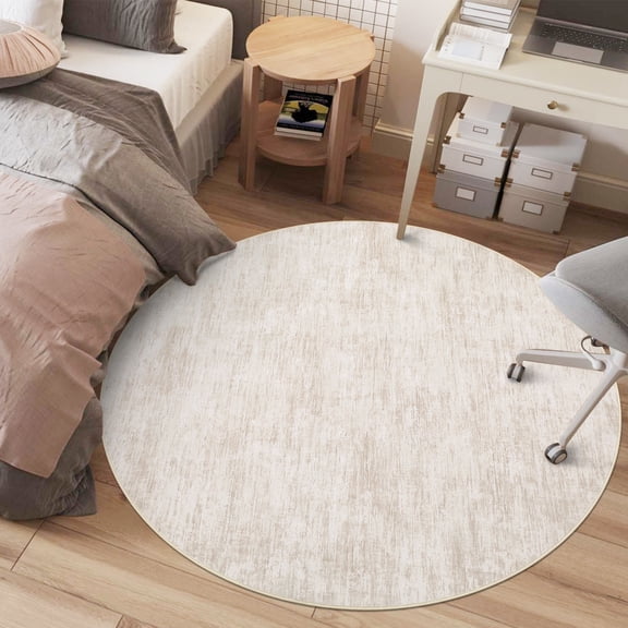 GlowSol 3'x3' Round Area Rug Small Washable Circle Rug Modern Abstract Solid Rug Low Pile Non-Slip Rug Home Decor, Beige