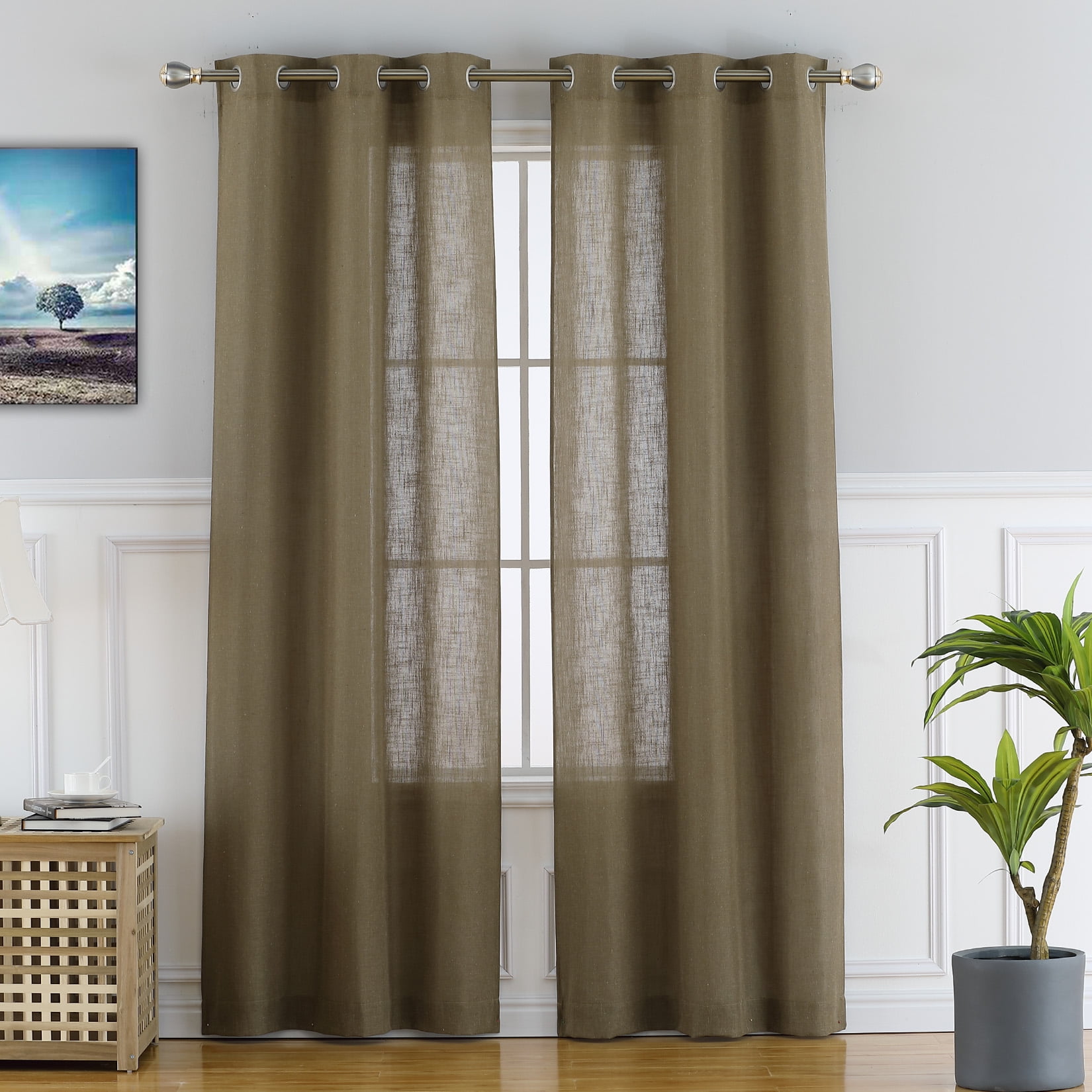 GlowSol 37"W x 84"L Farmhouse Linen Curtain with Grommet Light ...