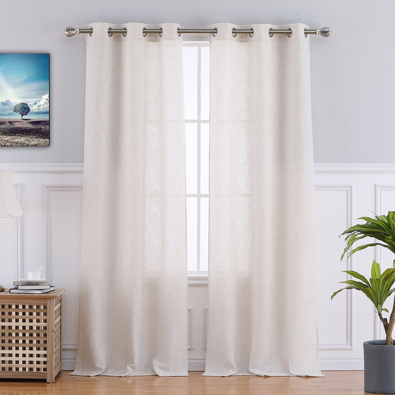 GlowSol 37"W x 95"L Linen Curtain Light Filtering Living Room Curtain ...