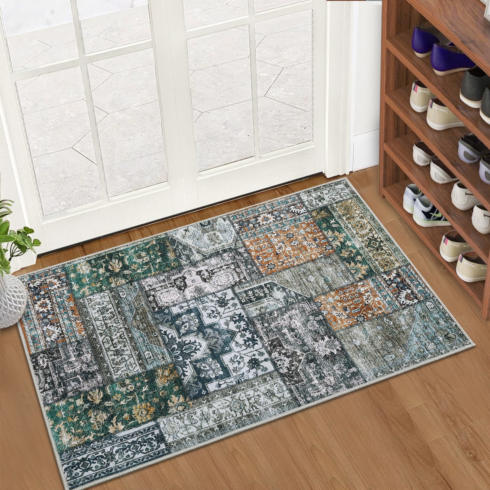 GlowSol 3x5 Area Rug Vintage Patchwork Boho Tribal Rug for Door Mat