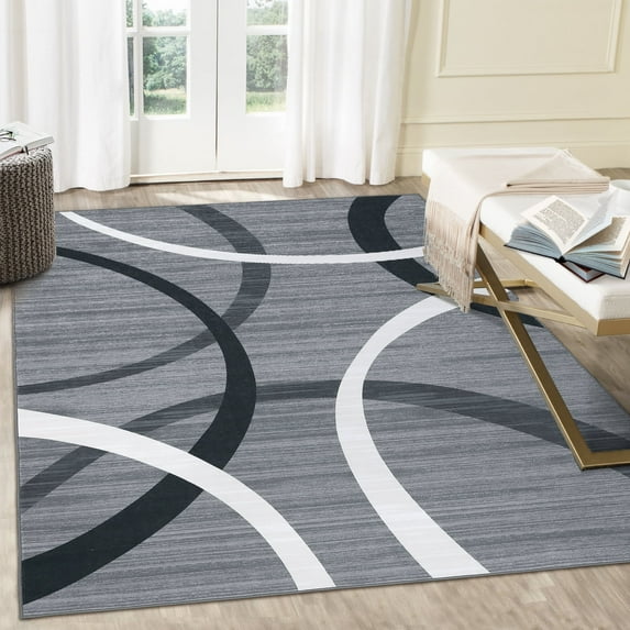 GlowSol 4' x 6' Area Rug Modern Geometric Circles Throw Carpet Anti-Slip Stain-Resistant Rug for Dining Room, Grey