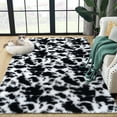 thumbnail image 1 of GlowSol 4' x 6' Area Rug Modern Plush Shag Rug Black White Tie-Dyed Rug Ultra Soft Thick Carpet Non-Skid Throw Carpet for Dining Room Home Office, 1 of 6