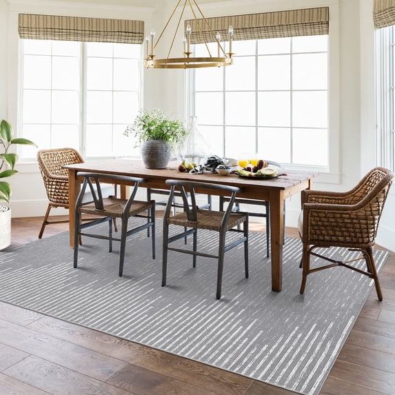 GlowSol 4' x 6' Washable Rug Geometric Striped Area Rug Soft Non Slip Low Pile Stain Resistant Carpet for Living Room Bedroom, Gray