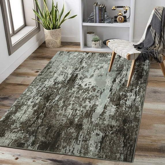 GlowSol 4'x6' Abstract Rug Washable Non-Slip Floor Carpet Modern Low-Pile Stain Resistant Rug for Living Room Bedroom, Dark Brown