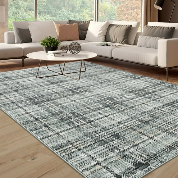 GlowSol 4'x6' Area Rug Modern Plaid Rug Washable Rug Farmhouse Carpet Non-Shedding Throw Rug for Dining Room Home Office, Green