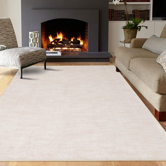 GlowSol 5 by 7 Beige Solid Area Rug Soft Low-Pile Non-Slip Modern Machine Washable Area Rug Indoor Carpet for Living Room Bedroom Kids Room
