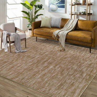 GlowSol 5 by 7 Brown Solid Area Rug Soft Low-Pile Non-Slip Modern Machine Washable Area Rug Indoor Carpet for Living Room Bedroom Kids Room