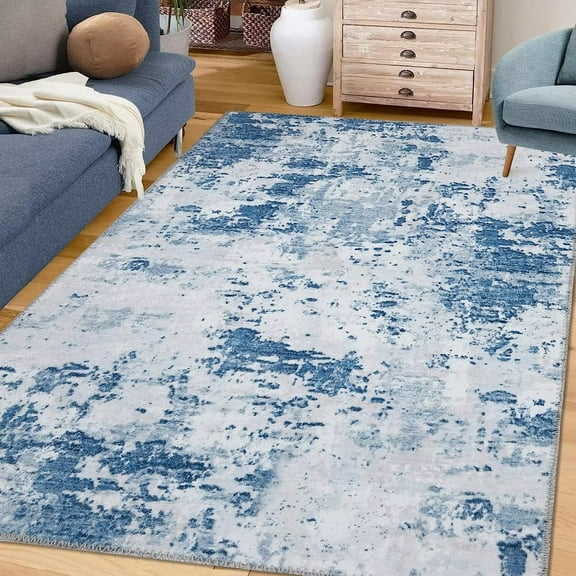 GlowSol 5' x 7' Abstract Area Rug Modern Area Rug Non-Slip Non-Shedding Area Rug Low Pile Foldable Thin Rug for Dining Room Kitchen Home Office, Blue