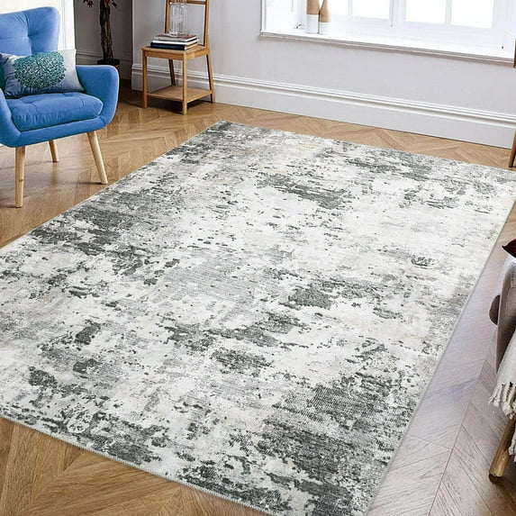 GlowSol 5' x 7' Abstract Area Rug Modern Area Rug Non-Slip Non-Shedding Area Rug Low Pile Foldable Thin Rug for Dining Room Kitchen Home Office, Gray Green
