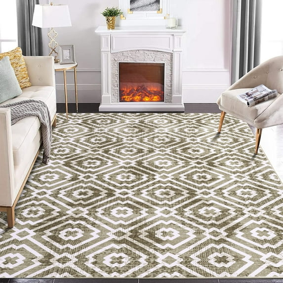 GlowSol 5' x 7' Area Rug Modern Geometric Rug Stain Resistant Non-Slip Mat Moroccan Distressed Floor Decor for Home Office Dining Room, Taupe