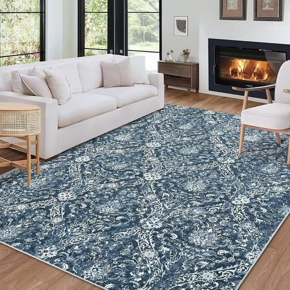 GlowSol 5' x 7' Area Rug Vintage Medallion Area Rugs Floral Rug Soft Foldable Area Rugs for Dining Room Home Office, Blue