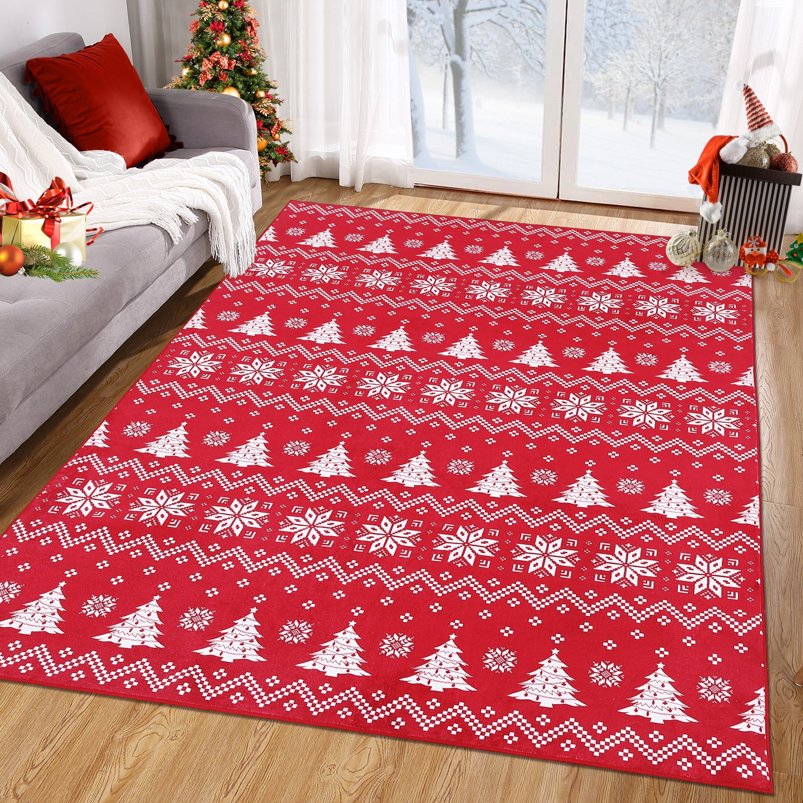 GlowSol 5' x 7' Christmas Area Rug Xmas Boho Machine Washable Rug